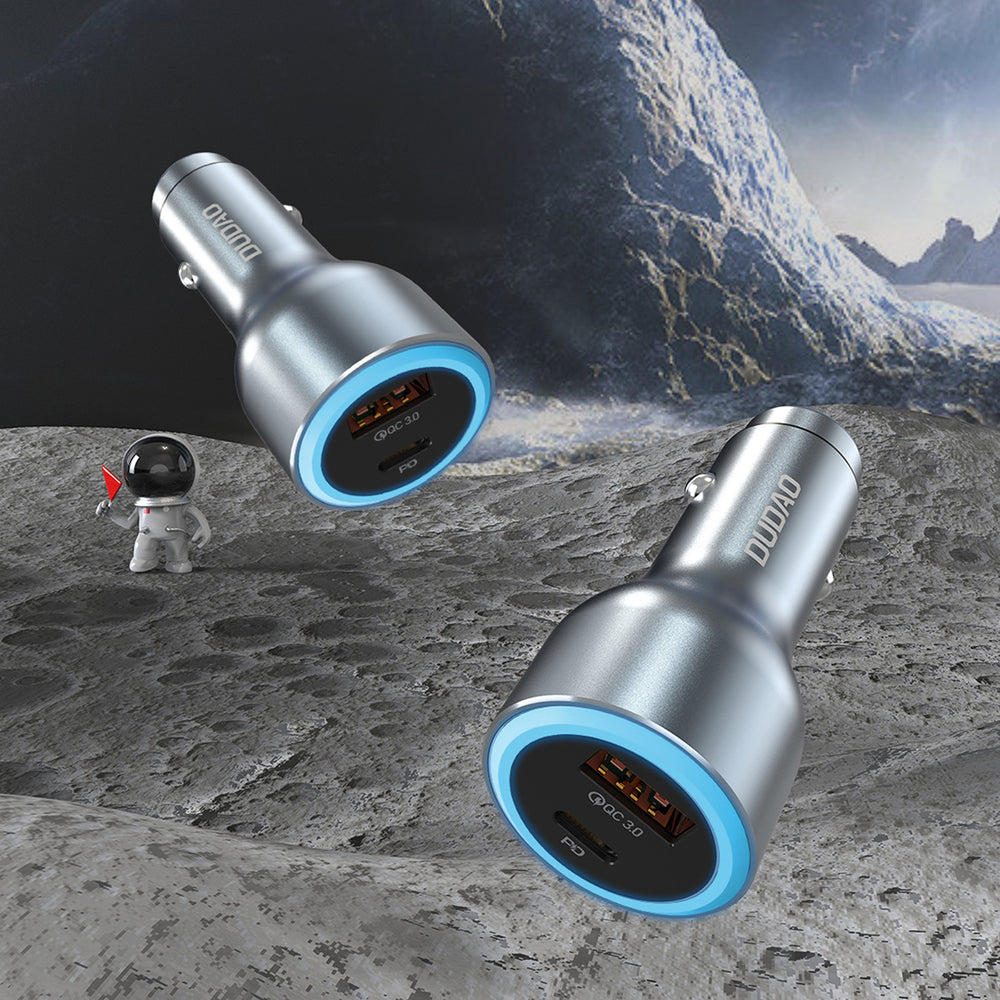 Dudao R4Ultra 120W Power Delivery Quick Charge LED Car Charger USB-A USB-C - Grå