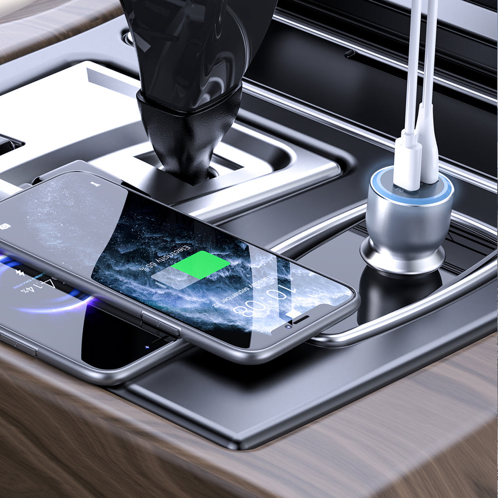 Dudao R4Ultra 120W Power Delivery Quick Charge LED Car Charger USB-A USB-C - Grå