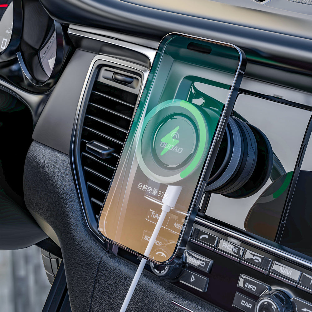 Dudao F24MAX bilholder med 15W trådløs oplader, MagSafe kompatibel, med automatisk sugekop - sort