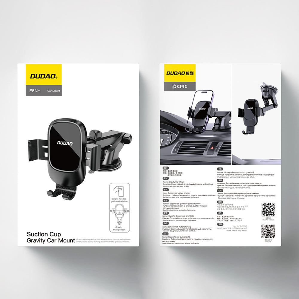 Dudao F5N+ gravity car holder med sugekop til forrude eller instrumentbræt - sort