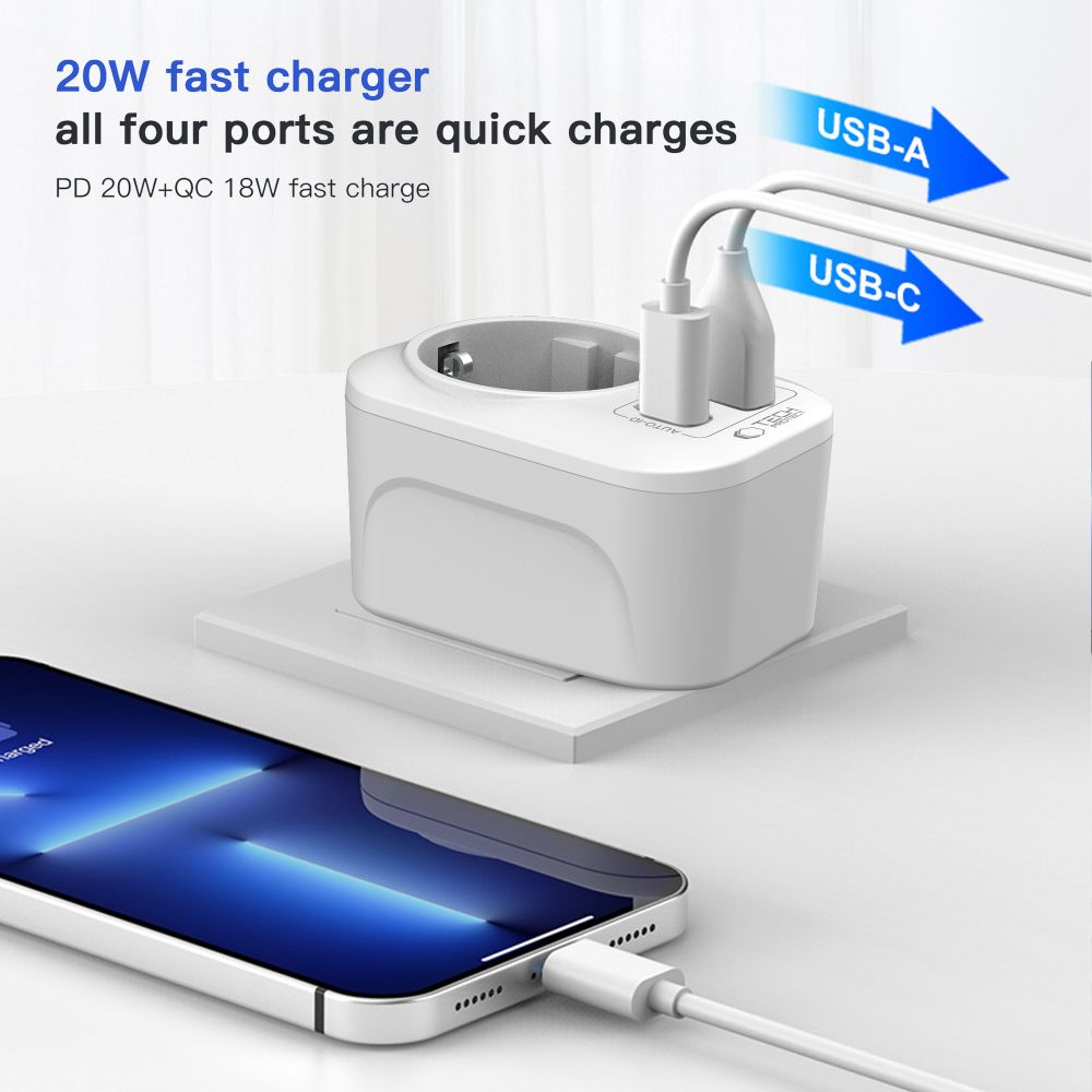 Tech-Protect TA100 US Adapter - hvid