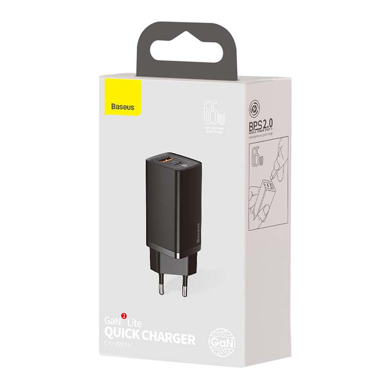 Hurtig rejse oplader Baseus GaN2 Lite USB+C 65W EU (sort)