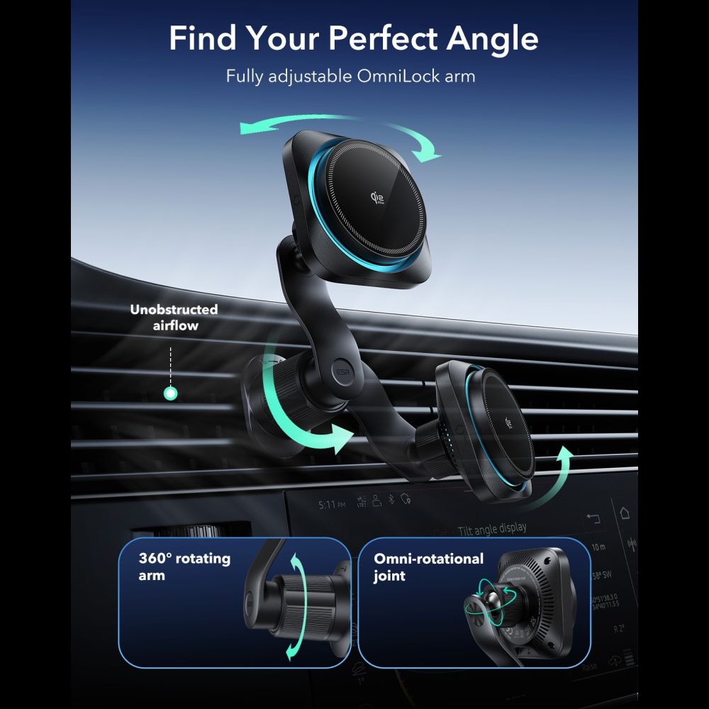ESR OmniLock Qi2.2 Magnetic MagSafe Car Air Vent Mount - Black