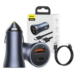 Ładowarka samochodowa Baseus Golden Contactor Pro, USB + USB-C, QC4.0+, PD, SCP, 40W (szara) + kabel USB til USB-C 1m (czarny)