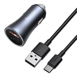 Ładowarka samochodowa Baseus Golden Contactor Pro, USB + USB-C, QC4.0+, PD, SCP, 40W (szara) + kabel USB til USB-C 1m (czarny)