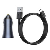 Ładowarka samochodowa Baseus Golden Contactor Pro, USB + USB-C, QC4.0+, PD, SCP, 40W (szara) + kabel USB til USB-C 1m (czarny)