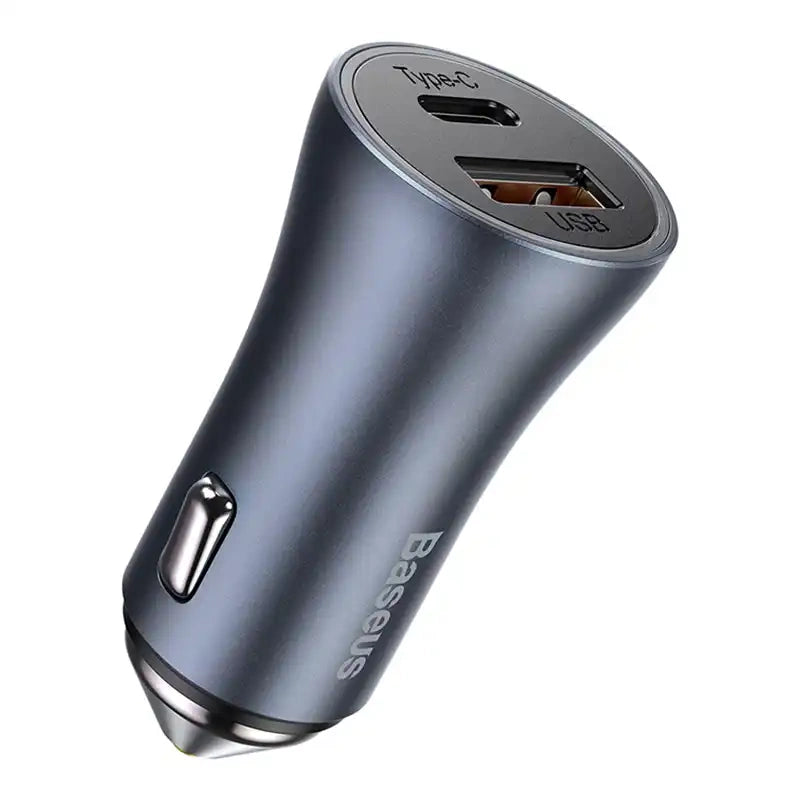 Ładowarka samochodowa Baseus Golden Contactor Pro, USB + USB-C, QC4.0+, PD, SCP, 40W (szara) + kabel USB til USB-C 1m (czarny)