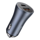 Ładowarka samochodowa Baseus Golden Contactor Pro, USB + USB-C, QC4.0+, PD, SCP, 40W (szara) + kabel USB til USB-C 1m (czarny)