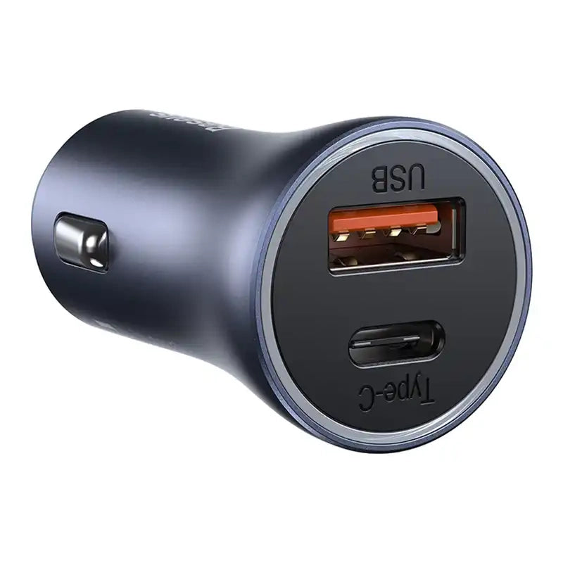 Ładowarka samochodowa Baseus Golden Contactor Pro, USB + USB-C, QC4.0+, PD, SCP, 40W (szara) + kabel USB til USB-C 1m (czarny)