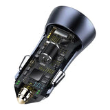Ładowarka samochodowa Baseus Golden Contactor Pro, USB + USB-C, QC4.0+, PD, SCP, 40W (szara) + kabel USB til USB-C 1m (czarny)