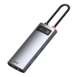 Hub 6in1 Baseus Metal Gleam Series, USB-C til 3x USB 3.0 + HDMI + USB-C PD + Ethernet RJ45