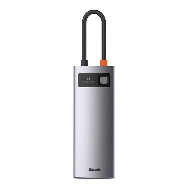 Hub 6in1 Baseus Metal Gleam Series, USB-C til 3x USB 3.0 + HDMI + USB-C PD + Ethernet RJ45