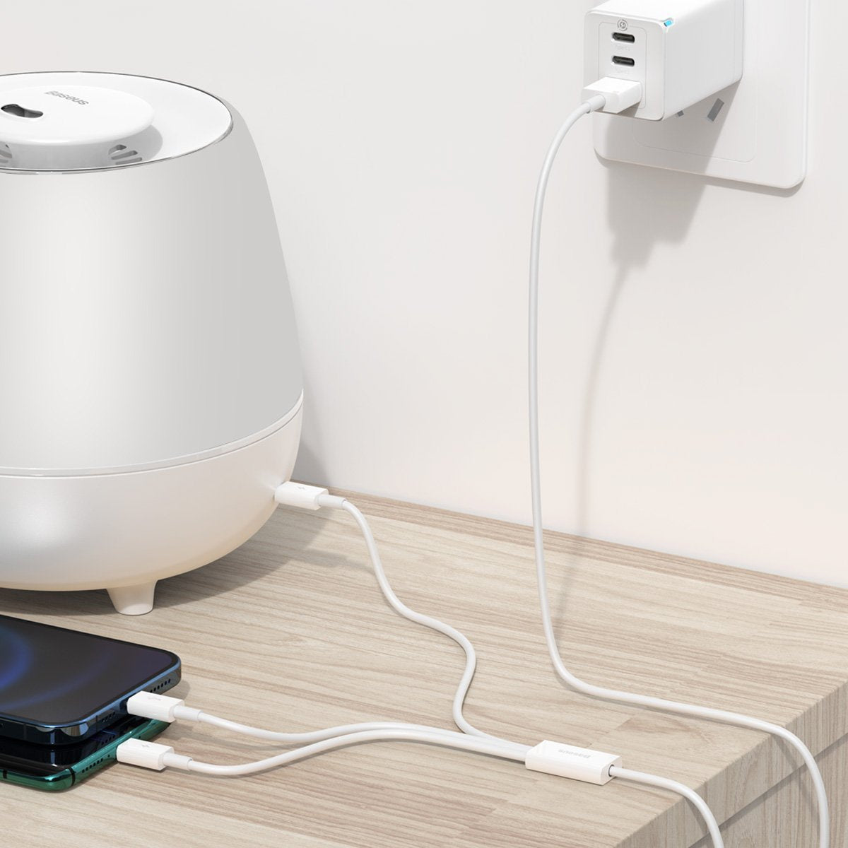 USB-kabel 3in1 Baseus Superior Series, USB til mikro USB / USB-C / Lightning, 3,5 A, 1,5 m (hvid)