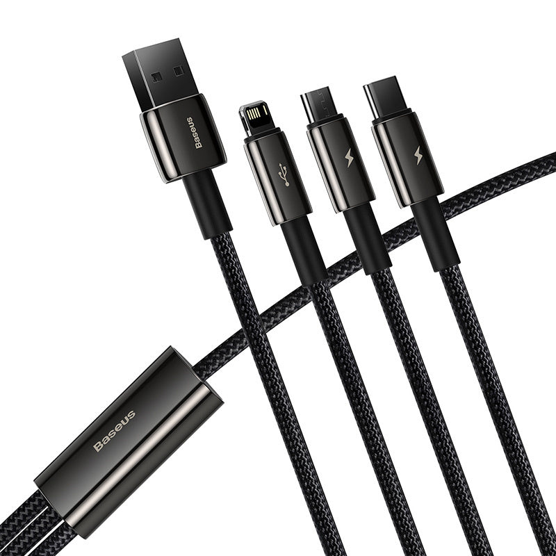 USB-kabel 3in1 Baseus Tungsten Gold, USB til mikro USB / USB-C / Lightning, 3,5 A, 1,5 m (sort)