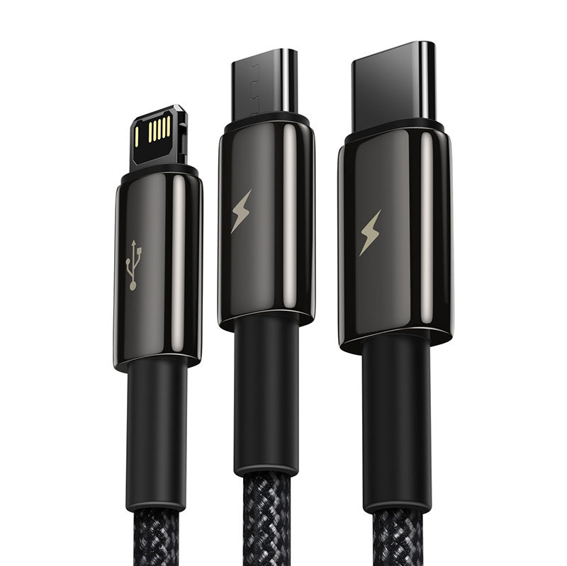 USB-kabel 3in1 Baseus Tungsten Gold, USB til mikro USB / USB-C / Lightning, 3,5 A, 1,5 m (sort)