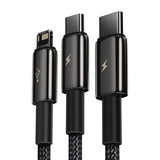 USB-kabel 3in1 Baseus Tungsten Gold, USB til mikro USB / USB-C / Lightning, 3,5 A, 1,5 m (sort)