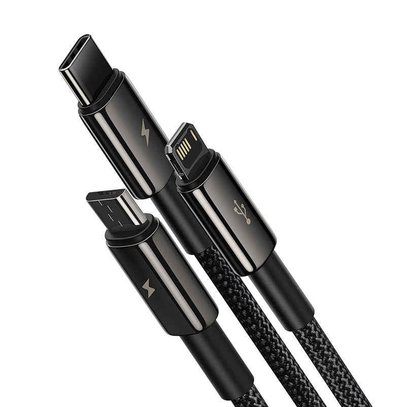 USB-kabel 3in1 Baseus Tungsten Gold, USB til mikro USB / USB-C / Lightning, 3,5 A, 1,5 m (sort)