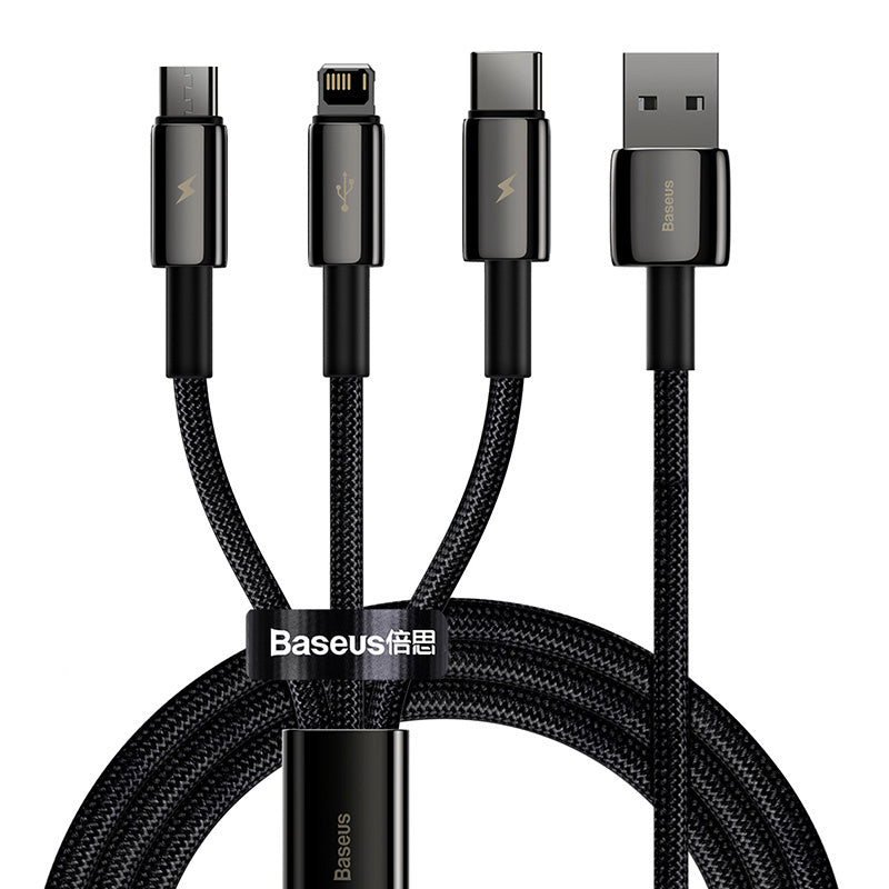 USB-kabel 3in1 Baseus Tungsten Gold, USB til mikro USB / USB-C / Lightning, 3,5 A, 1,5 m (sort)
