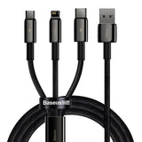 USB-kabel 3in1 Baseus Tungsten Gold, USB til mikro USB / USB-C / Lightning, 3,5 A, 1,5 m (sort)