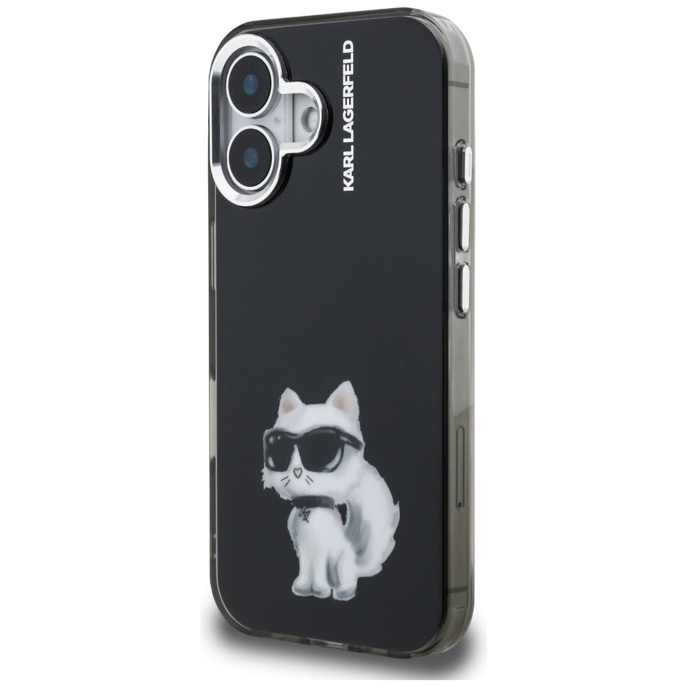 Karl Lagerfeld IML Aquarelle Choupette & Logo iPhone 16 Case - Black