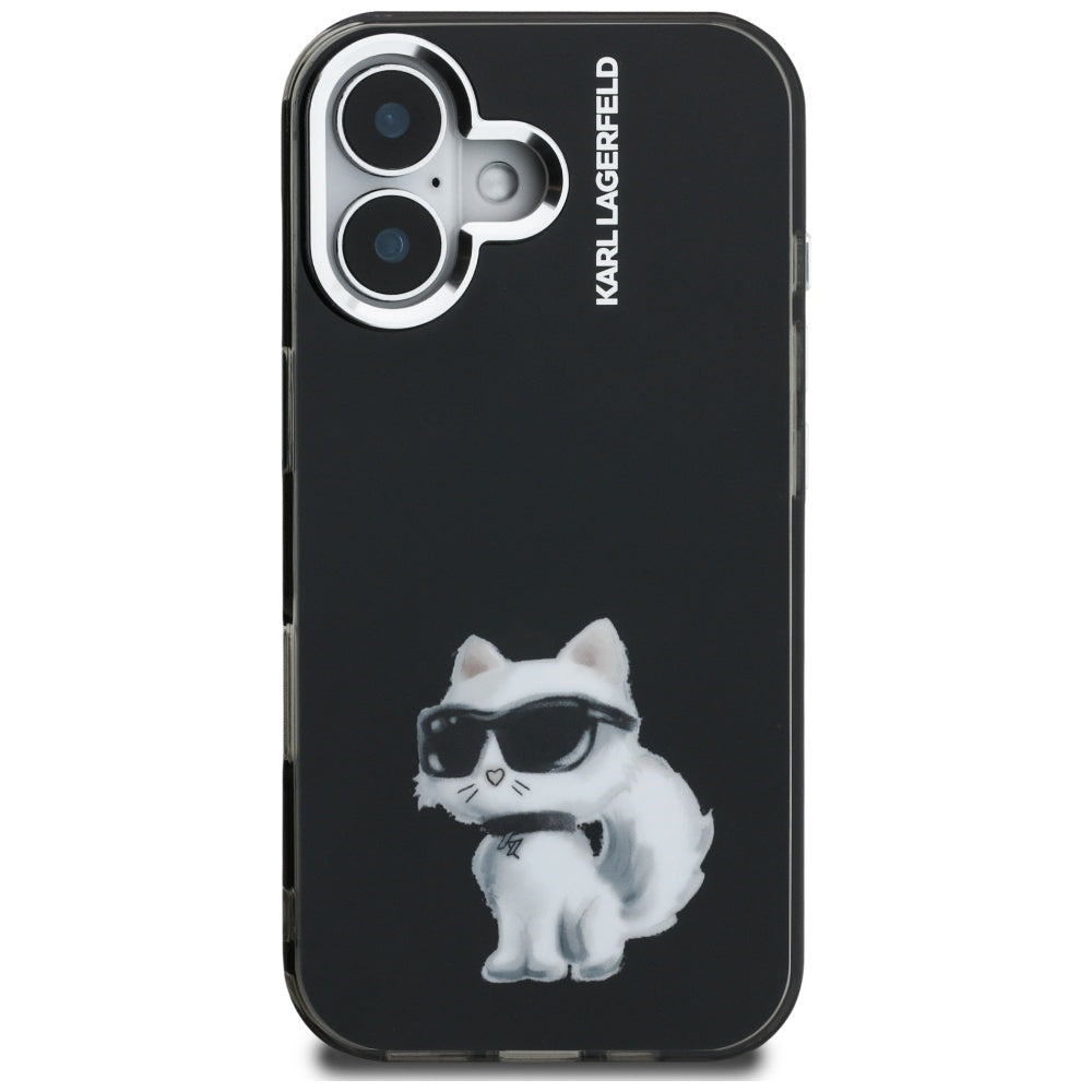Karl Lagerfeld IML Aquarelle Choupette & Logo iPhone 16 Case - Black