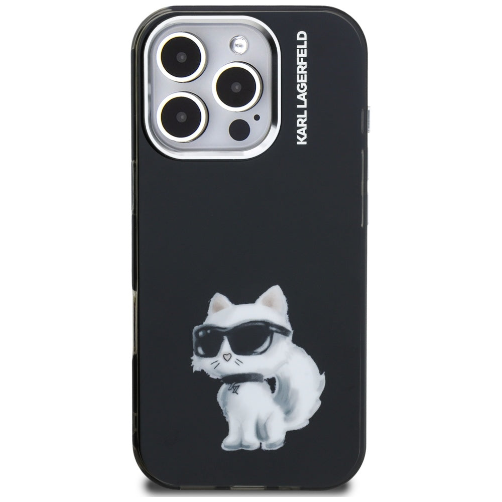 Karl Lagerfeld IML Aquarelle Choupette & Logo iPhone 16 Pro Case - Black