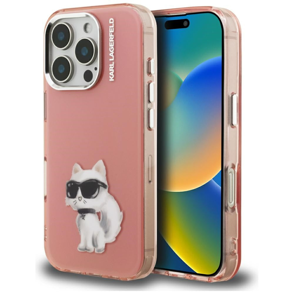 Karl Lagerfeld IML Aquarelle Choupette & Logo iPhone 16 Pro Case - Pink
