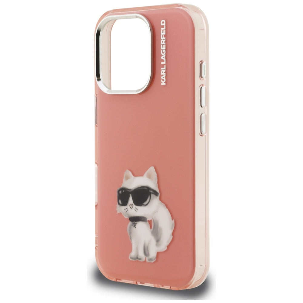 Karl Lagerfeld IML Aquarelle Choupette & Logo iPhone 16 Pro Case - Pink