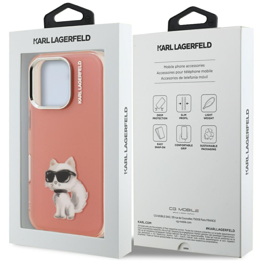 Karl Lagerfeld IML Aquarelle Choupette & Logo iPhone 16 Pro Case - Pink