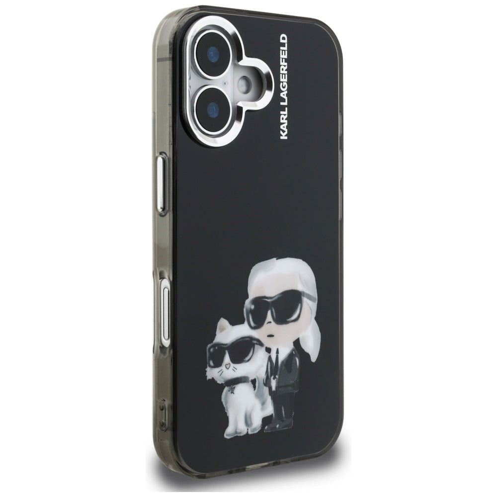 Karl Lagerfeld IML Aquarelle Karl & Choupette & Logo iPhone 16 Case - Black