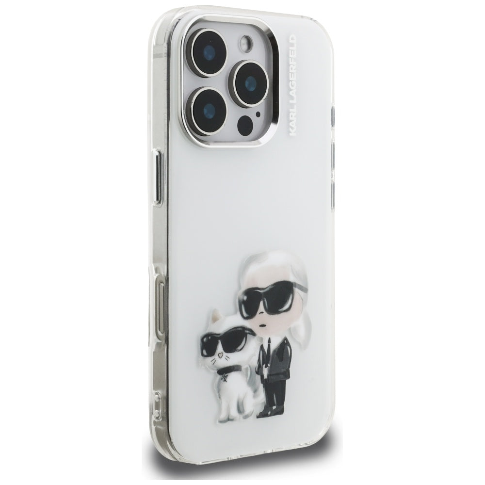 Karl Lagerfeld IML Aquarelle Karl & Choupette & Logo iPhone 16 Pro Case - White