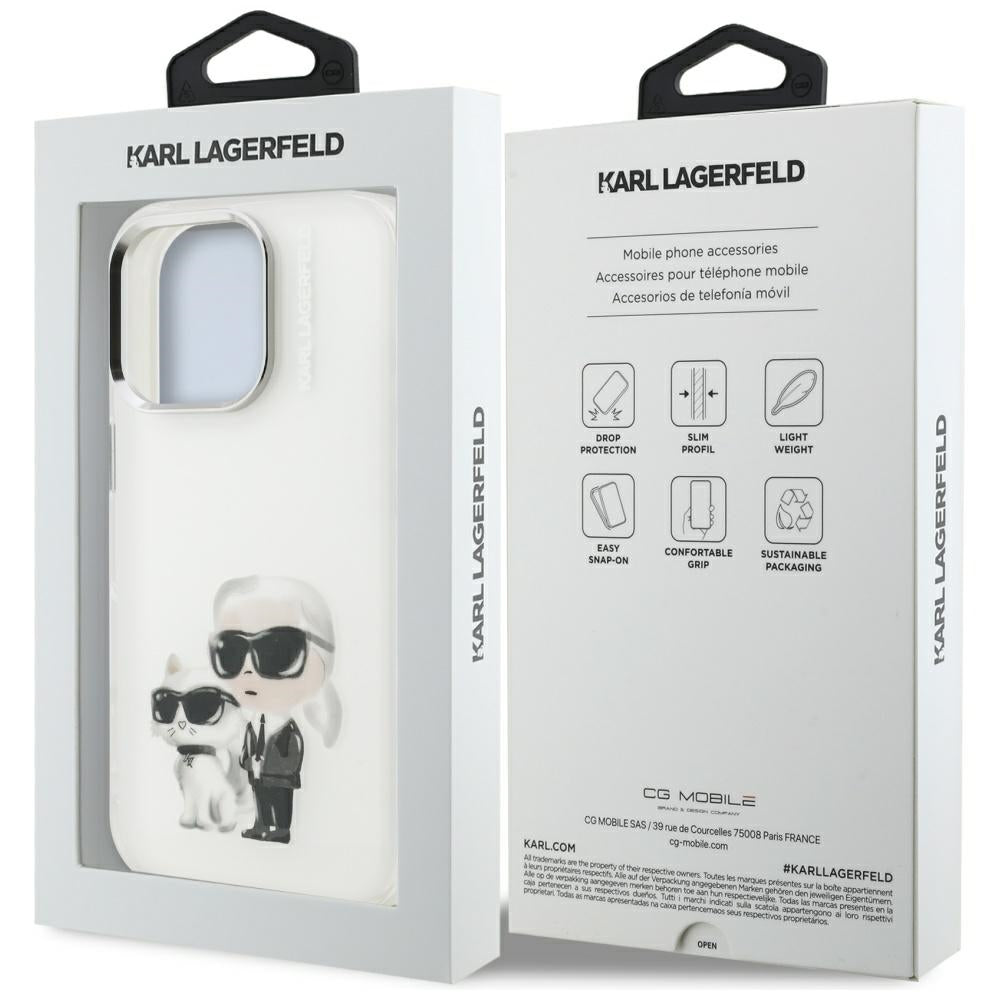 Karl Lagerfeld IML Aquarelle Karl & Choupette & Logo iPhone 16 Pro Case - White
