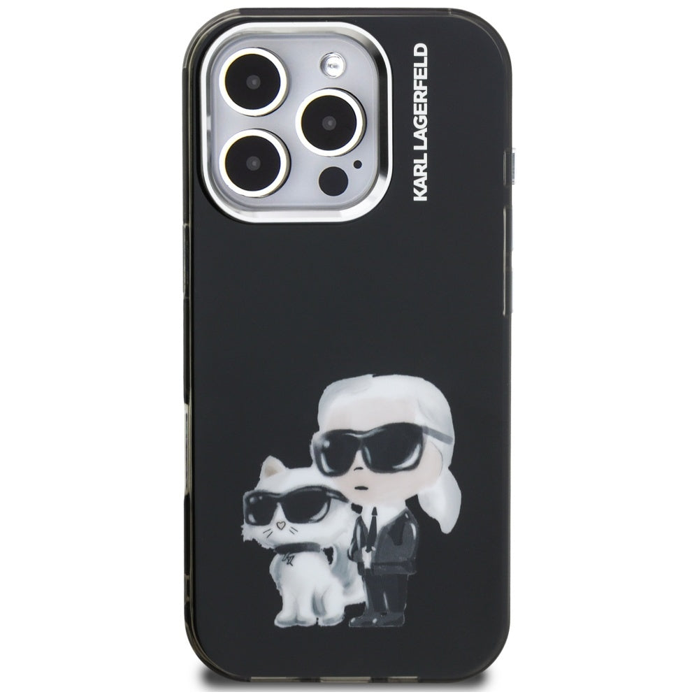 Karl Lagerfeld IML Aquarelle Karl & Choupette & Logo iPhone 16 Pro Case Black