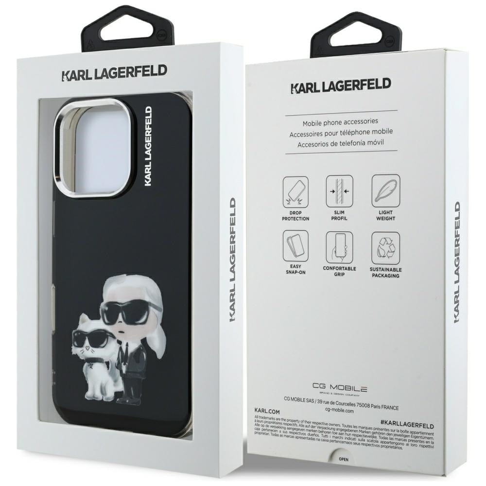 Karl Lagerfeld IML Aquarelle Karl & Choupette & Logo iPhone 16 Pro Case Black