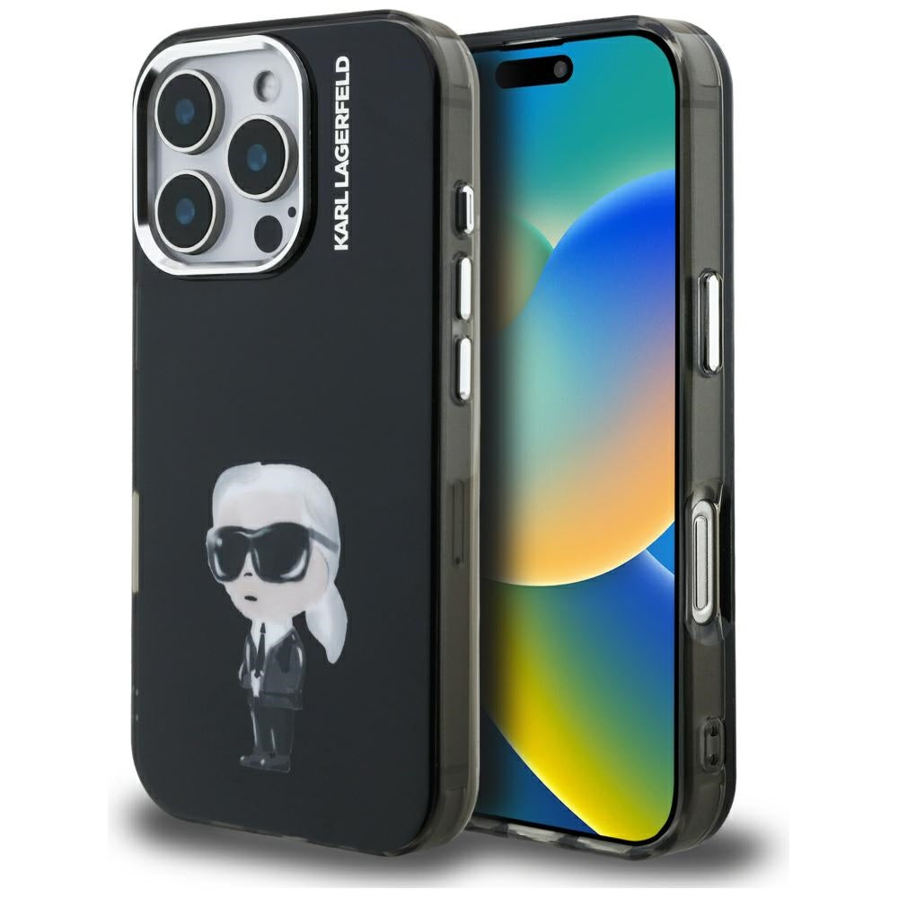 Karl Lagerfeld IML Aquarelle Karl & Logo MagSafe Case for iPhone 16 Pro - Black