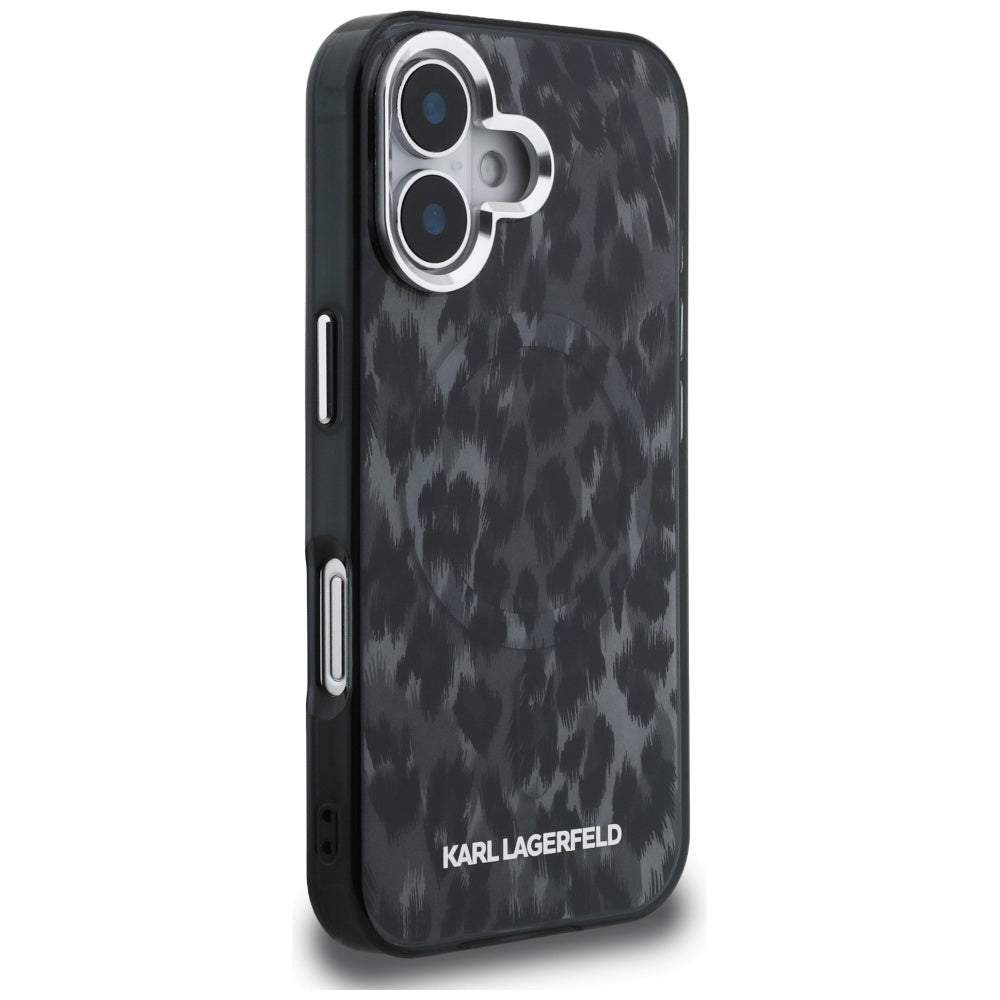 Karl Lagerfeld IML Leopard Pattern MagSafe Case for iPhone 16 - Black