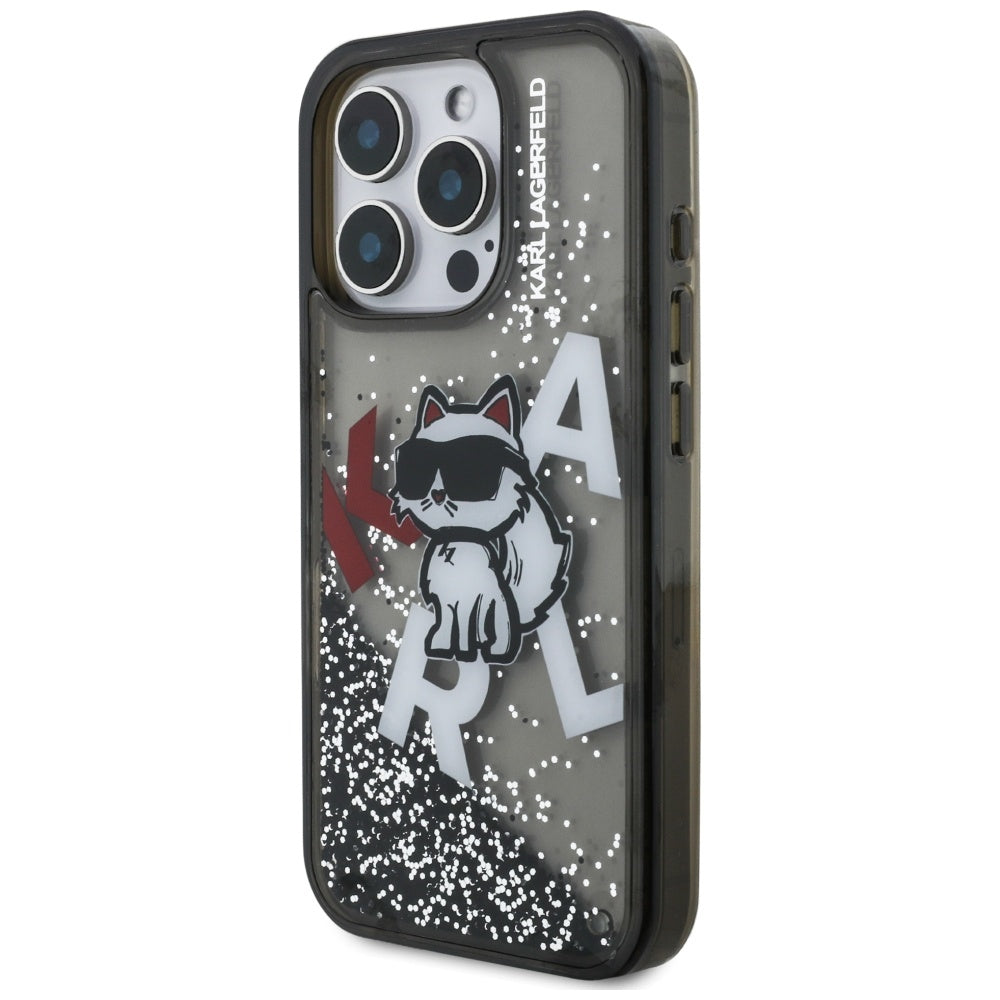 Karl Lagerfeld Liquid Glitter Choupette Logo Case for iPhone 16 Pro - Black