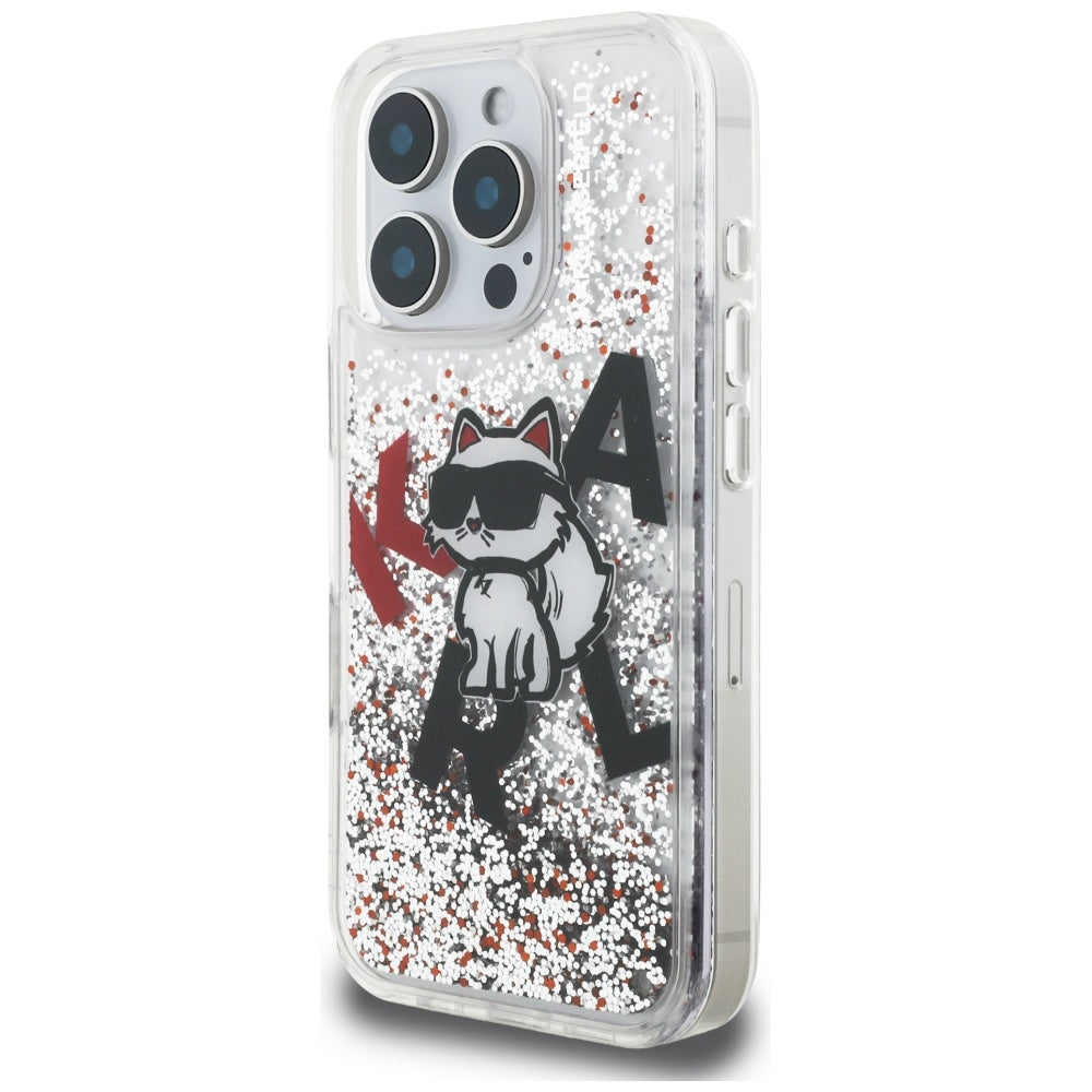 Karl Lagerfeld Liquid Glitter Choupette Logo Case for iPhone 16 Pro Max - Clear
