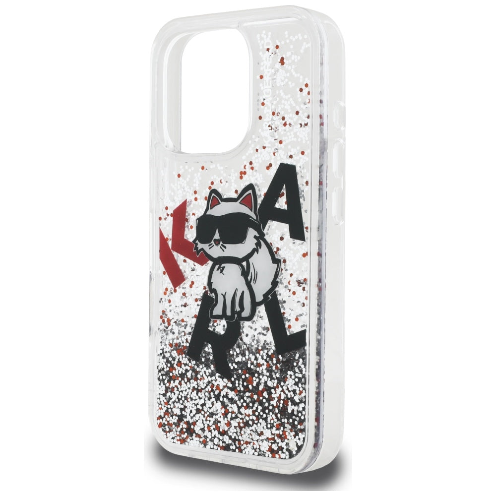 Karl Lagerfeld Liquid Glitter Choupette Logo Case for iPhone 16 Pro Max - Clear
