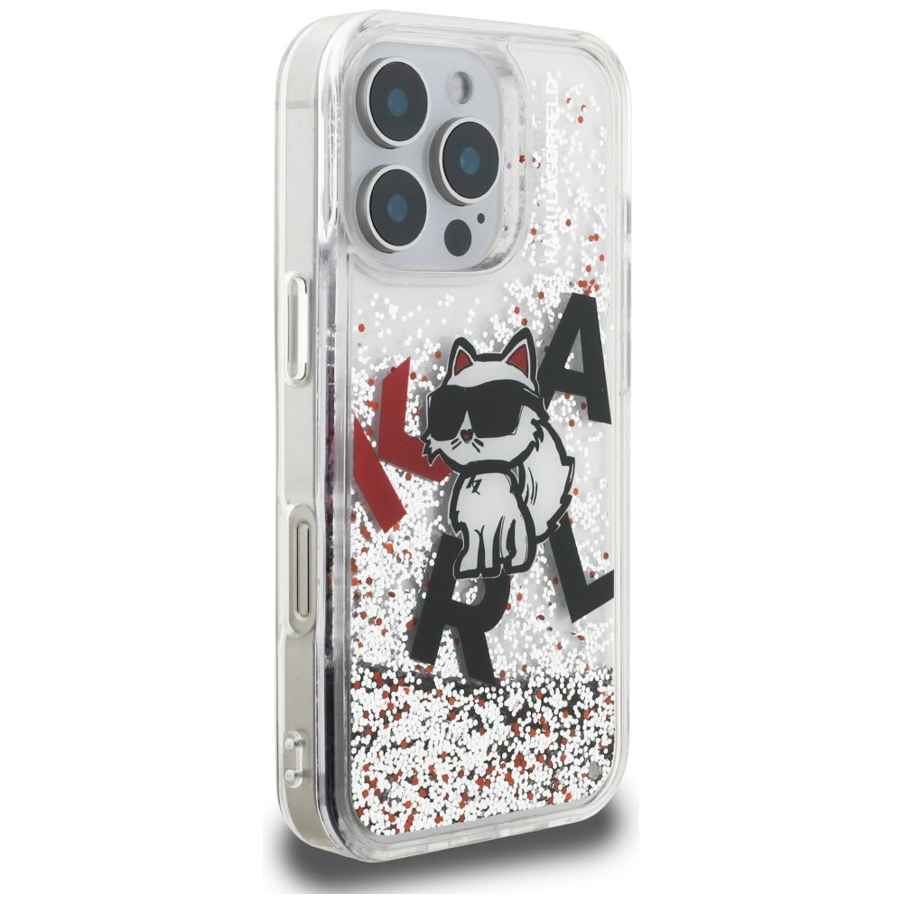 Karl Lagerfeld Liquid Glitter Choupette Logo Case for iPhone 16 Pro - Clear