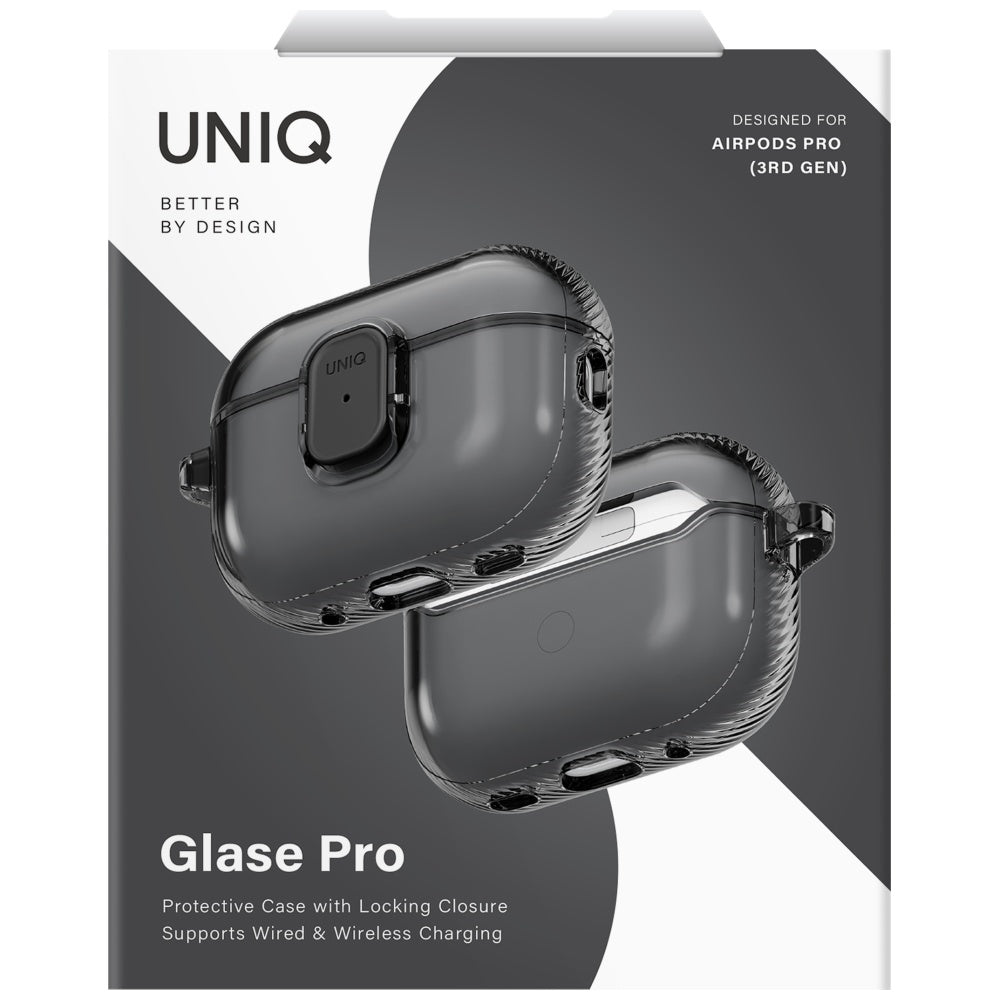 Uniq Glase Pro Case for AirPods Pro 3 Lock Case - Transparent Black