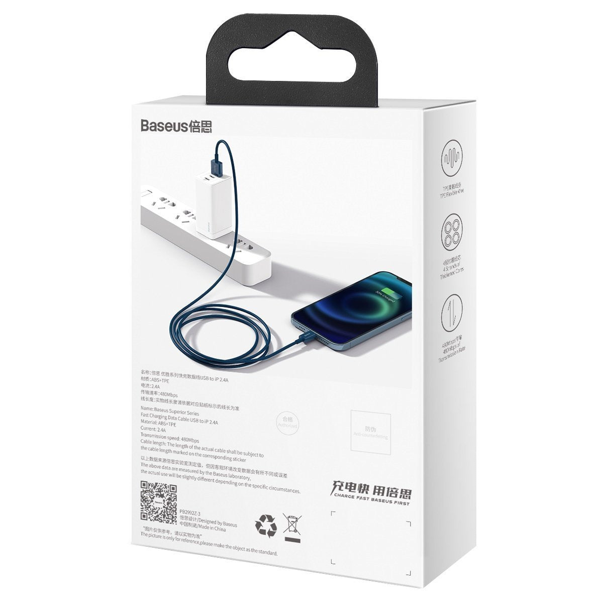 Baseus Superior-serien Kabel USB til iP 2.4A 1m (blå)