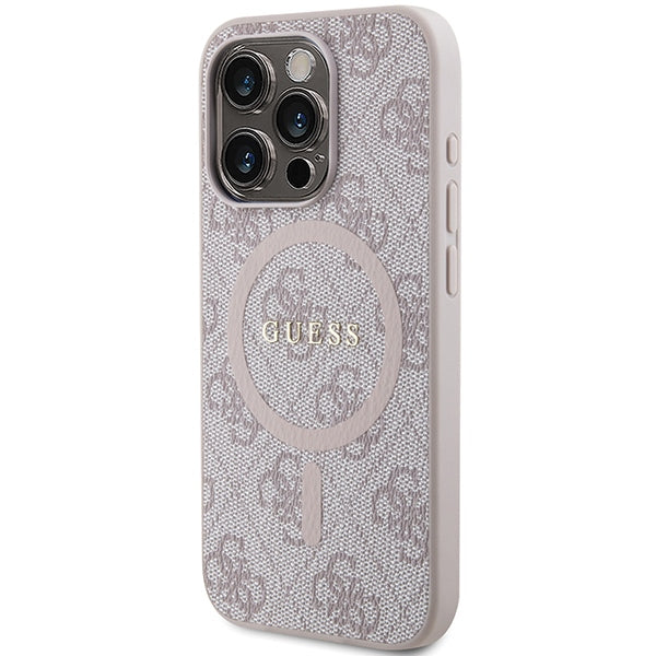 Guess 4G Collection Leather Metal Logo MagSafe Case for iPhone 15 Pro Max - Pink