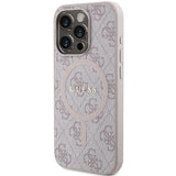 Guess 4G Collection Leather Metal Logo MagSafe Case for iPhone 15 Pro Max - Pink