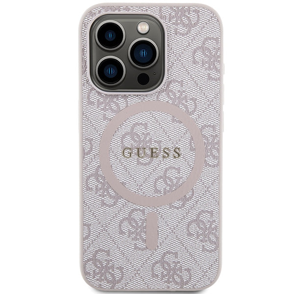 Guess 4G Collection Leather Metal Logo MagSafe Case for iPhone 15 Pro Max - Pink