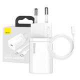 Baseus Super Si Quick Charger 1C 20W med USB-C kabel til Lightning 1m (hvid)