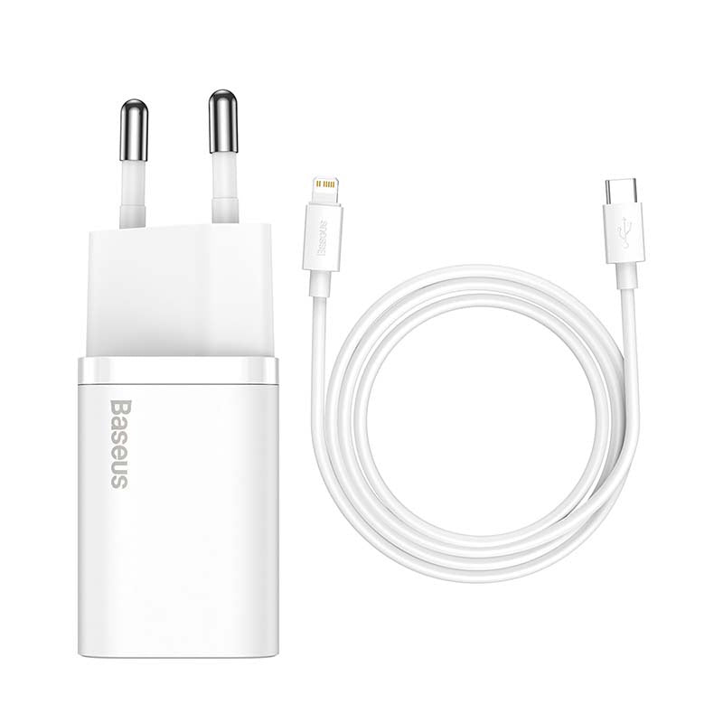 Baseus Super Si Quick Charger 1C 20W med USB-C kabel til Lightning 1m (hvid)