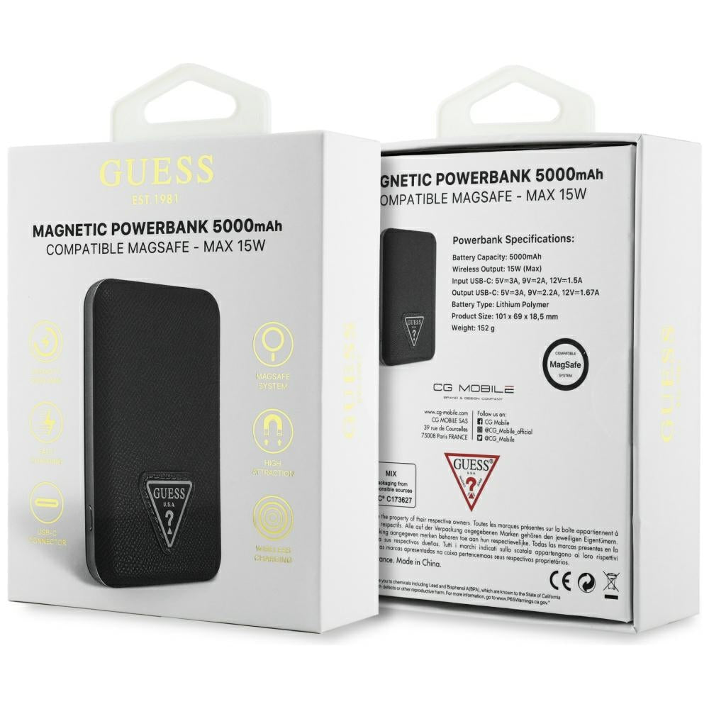 Guess Grained Triangle Powerbank with MagSafe 5000mAh 15W USB-C - black