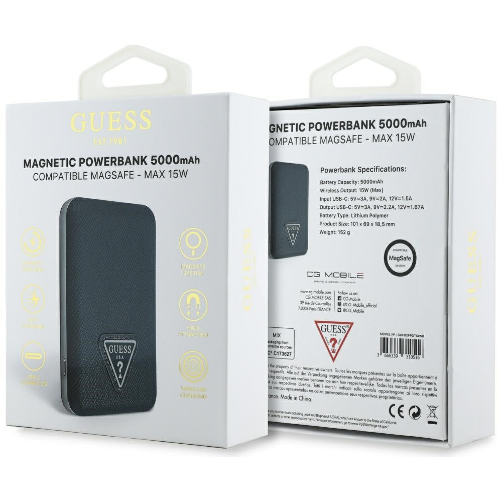 Guess Grained Triangle Powerbank with MagSafe 5000mAh 15W USB-C - blue
