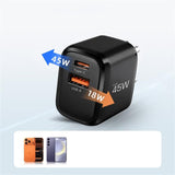 Tech-Protect NCA45W-GAN 2-Port USB-C / USB-A 45W Wall Charger - sort